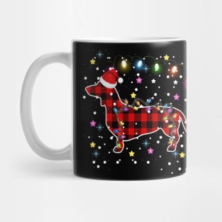 Buffalo Plaid Christmas Paw Dog with Santa hat & Lights Mug
